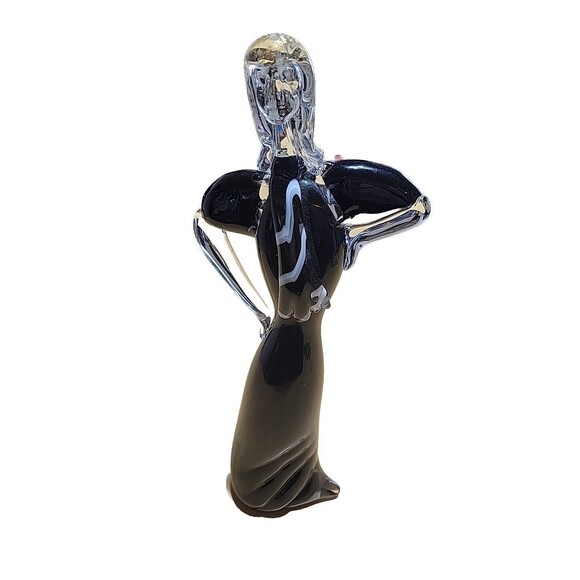 Mid Century Modern Murano Black Dress W/ Tie Woman W/Gold Fleck Figurine 11.5 In - Picture 1 of 7